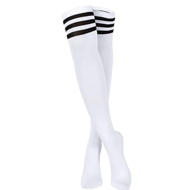 Overknee sokker hvite med svarte striper L