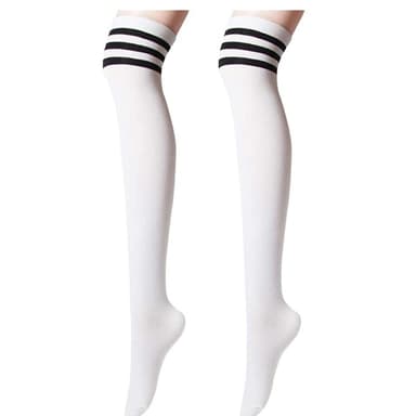 Overknee sokker hvite med svarte striper L