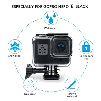 GoPro Hero 8 Svart vanntett deksel IP68, gjennomsiktig