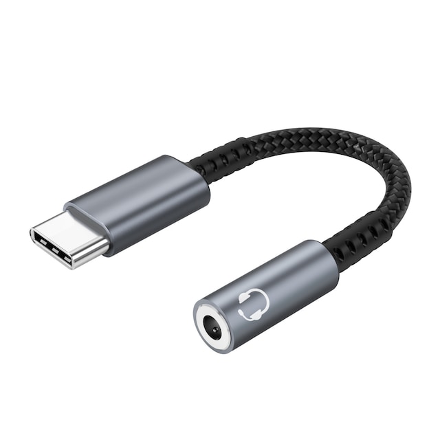USB-C til 3,5 mm adapter for hodetelefoner Grå