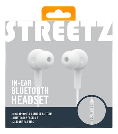 BT110 In-ear BT headphones, mic and control buttons, white