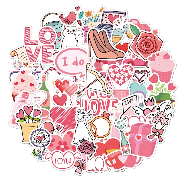 Love Heart Stickers 50-pakning Flerfarget N14