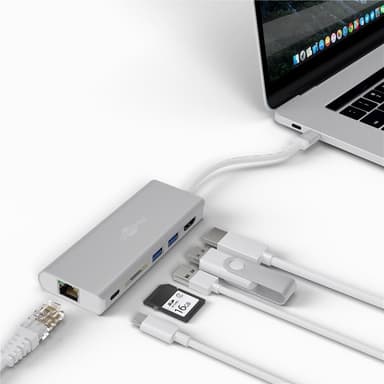 USB-C™ multiportadapter HDMI 4k 30 Hz, USB, CR, RJ45, PD, aluminium, sølv