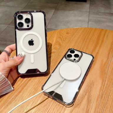 Støtsikkert elektrobelagt magnetisk deksel til iPhone 14-serien Sort iPhone 14 Pro Max