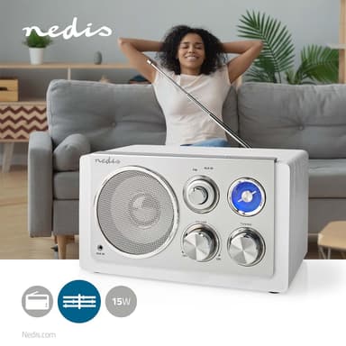 Nedis FM-radio | Bord design | FM | Nettstrøm drevet | Analog | 15 W | IP20 | Hvit