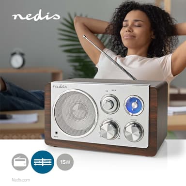 Nedis FM-radio | Bord design | FM | Nettstrøm drevet | Analog | 15 W | IP20 | Brun