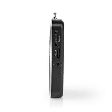 Nedis FM-radio | Bærbar design | AM / FM | Batteri drevet | Analog | 1.5 W | Svart hvit skerm | Hodetelefonutgang | IP20 | Aluminium / Sort