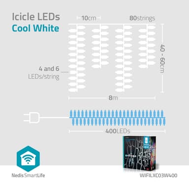 Nedis SmartLife Julelys | Istapp | Wi-Fi | Kald Hvit | 400 LED's | 8.00 m | Android™ / IOS
