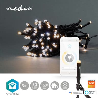 Nedis SmartLife Julelys | Streng | Wi-Fi | Varm til avkjølt hvitt | 50 LED's | 5.00 m | Android™ / IOS