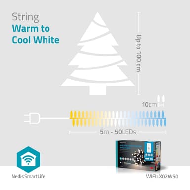 Nedis SmartLife Julelys | Streng | Wi-Fi | Varm til avkjølt hvitt | 50 LED's | 5.00 m | Android™ / IOS