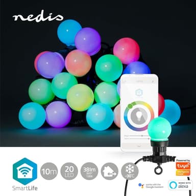 Nedis SmartLife Dekorative Lys | Party Lights | Wi-Fi | Hvit / RGB | 20 LED's | 10 m | Android™ | Pære diameter: 50 mm