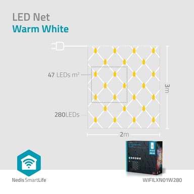 Nedis SmartLife Julelys | Nett | Wi-Fi | Varm Hvit | 280 LED's | 3.00 m | 3 x 2 m | Android™ / IOS