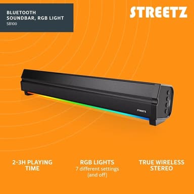 Streetz SB100 Bluetooth-lydplanke, RGB-lys, micro SD-spor
