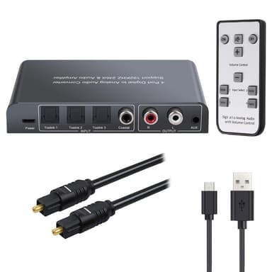 NÖRDIC digital til analog lydkonverter 3x optisk spdif og 1x koaksial toslink til analog l / r med fjernkontroll DAC D / A Converter-omformer