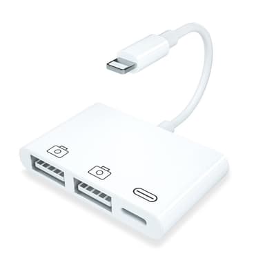 NÖRDIC Lightning Adapter 1 til 3 Ports 2xUSB A Port og 1x Lightning Port for lading