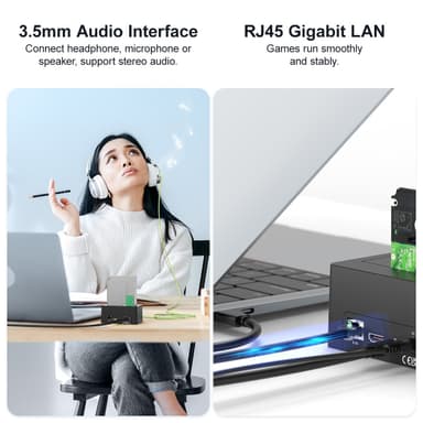 Maiwo USB-C-dokkingstasjon 2,5""/3,5"" 2x SATA HDD SSD & SD/TF-minnekort, HDMI2.0 4K60Hz RJ45 GigaLan USB-A & USB-C 10Gbps