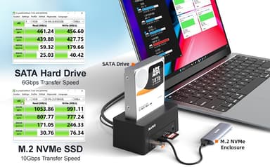 Maiwo USB-C-dokkingstasjon 2,5""/3,5"" 2x SATA HDD SSD & SD/TF-minnekort, HDMI2.0 4K60Hz RJ45 GigaLan USB-A & USB-C 10Gbps