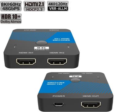 NÖRDIC HDMI 2.1 Switch 2 til 1 8K60Hz 4K120Hz CEC HDR Dolby Atmos, True HD, Digital Plus, DTS-HD Master