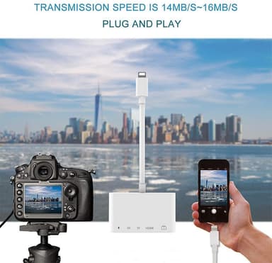 NÖRDIC Lightning Adapter 1 til 5 Ports 1xHDMI 1x USB A 3.1 1x Lightning for lading 1xtf og 1xsd kortleser