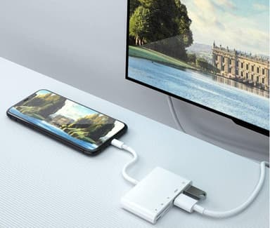 NÖRDIC Lightning Adapter 1 til 5 Ports 1xHDMI 1x USB A 3.1 1x Lightning for lading 1xtf og 1xsd kortleser