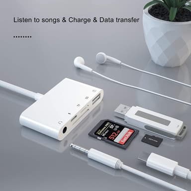 NÖRDIC Lightning Adapter 1 til 5 Ports 1XUSB A 3.1 Port 1x Lightning 1X 3.5 Audio 1xSD og 1XTF-kortleser