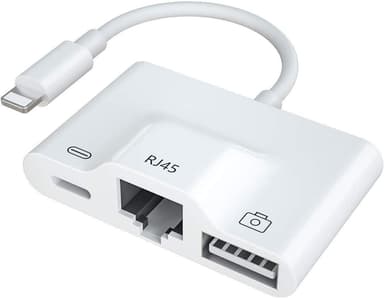 NÖRDIC Lightning Adapter 1 til 3 Porter 1x USB3.1 1x RJ45 10/100 Mbps 1X Lightning for lading