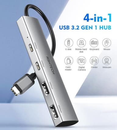 NÖRDIC Gen2 3.2 USB-C 4-porters Hub 10Gbps 20cm kabel 2xUSB-A 2xUSB-C