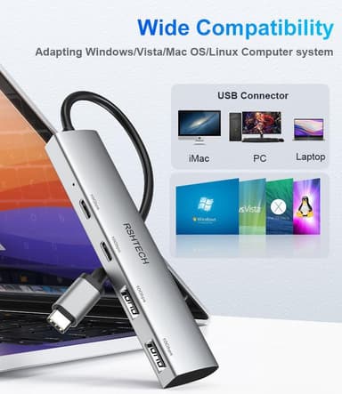 NÖRDIC Gen2 3.2 USB-C 4-porters Hub 10Gbps 20cm kabel 2xUSB-A 2xUSB-C