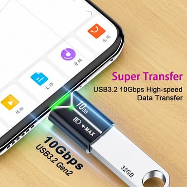 NÖRDIC USB-A OTG hunn til USB C hannadapter USB 3.2 Gen 2 10 Gbps, svart