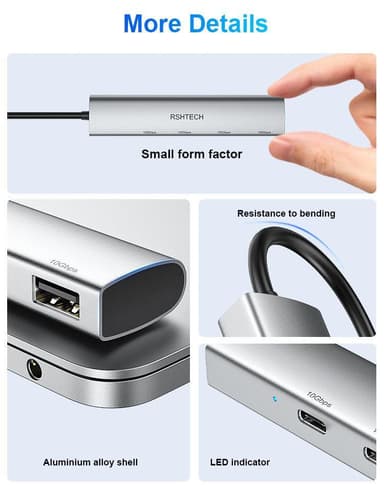 NÖRDIC Gen2 3.2 USB-C 4-porters Hub 10Gbps 20cm kabel 2xUSB-A 2xUSB-C