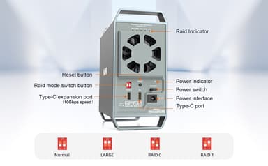 MAIWO K35282C USB-C 3.1 eksternt kabinett aluminium for 2x 3,5"" SATA HDD med støtte for RAID