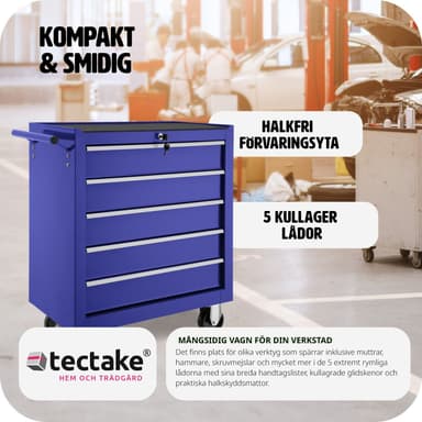 Verktøyvogn med 5 skuffer - blå