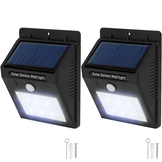 2 LED solcelle vegglamper med bevegelsesdetektor - svart