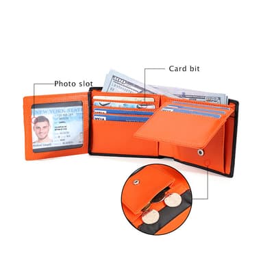 Kortholder i ekte skinn med RFID-blokkeringslommebok med flere rom Sort