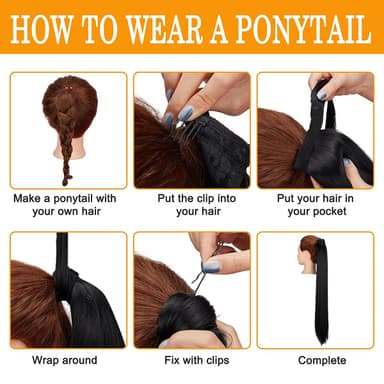 Clip-on hestehaleutvidelser hestehale rett Svart