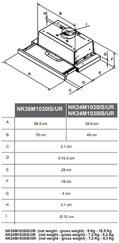 SAMSUNG HOOD PULL OUT 60CM STE