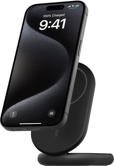 Belkin BoostCharge Qi2 magnetisk sammenleggbart ladestativ (sort)