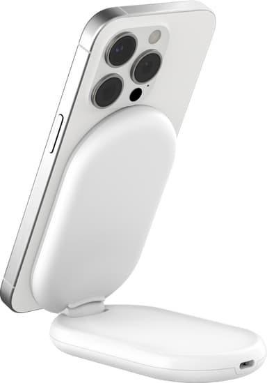 Belkin BoostCharge Qi2 magnetisk sammenleggbart ladestativ (hvit)