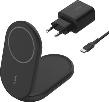 Belkin BoostCharge Qi2 magnetisk sammenleggbart ladestativ (sort)