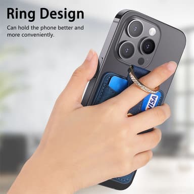 Magnetisk kortholder med justerbar stativ Ringholder for iPhone Blå