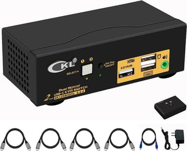 NÖRDIC KVM Switch 2 til 2 USB-C til HDMI 4K 60Hz, 3x USB-A, 2x 3,5 mm AUX