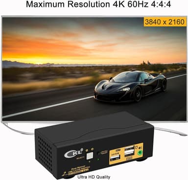 NÖRDIC KVM Switch 2 til 2 USB-C til HDMI 4K 60Hz, 3x USB-A, 2x 3,5 mm AUX