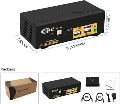 NÖRDIC KVM Switch 2 til 2 USB-C til HDMI 4K 60Hz, 3x USB-A, 2x 3,5 mm AUX