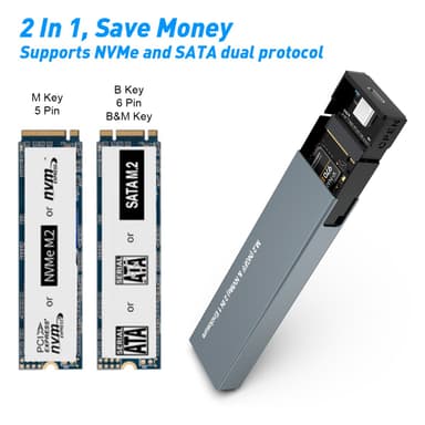 NÖRDIC Eksternt lagringsskap M.2 NVMe og SATA SSD for USB-A og USB-C M-Key B-Key og B+M Key UASP 2280 2260 2242 2230