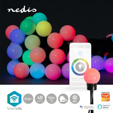 Nedis SmartLife Dekorative Lys | Party Lights | Wi-Fi | RGB | 48 LED's | 10.8 m | Android™ / IOS | Pære diameter: 30 mm