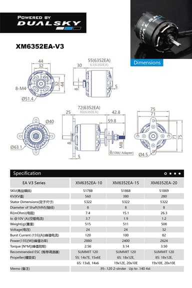 Dualsky X-Motor 6352EA-15 V3 380KV 511gram