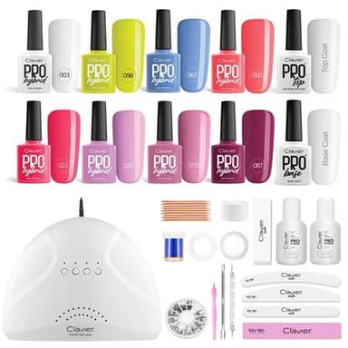 CLAVIER Premium Gel Polish-sett med 48W negletørker, farger og tilbehør - Your Nails Studio Starter Premium Kit-sett