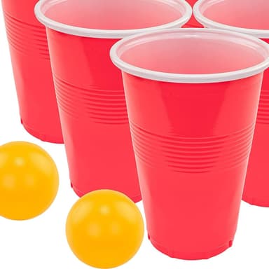Ølpong / Beer Pong | Sett med 24 plastkrus og 24 bordtennisballer