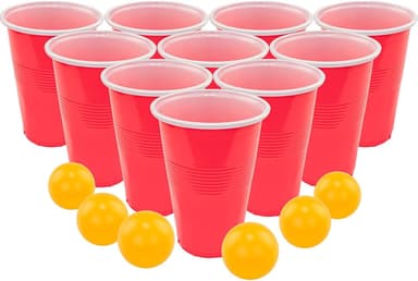 Ølpong / Beer Pong | Sett med 24 plastkrus og 24 bordtennisballer