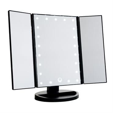 UNIQ Hollywood Makeup Speil Trifold speil med LED Lys - Svart